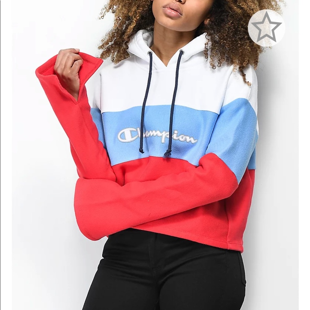 Champion reverse weave red white &blue crop hoodie - Picture 3 of 11